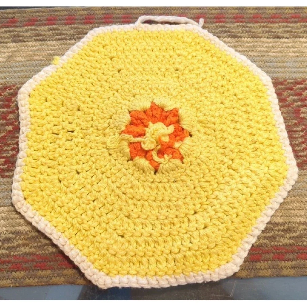 Vintage Crochet Tabletop Colorful Counter Doile Trivet Handmade By Granny